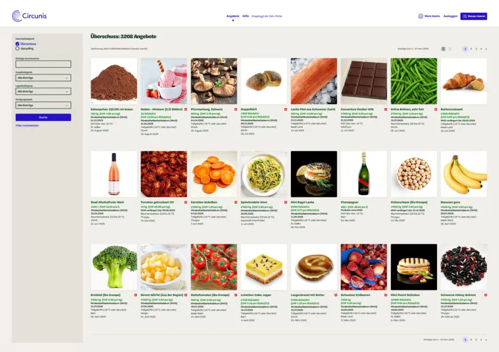 Circunis_Screenshot_Inserateuebersicht Inserateübersicht B2B-Marktplatz für Lebensmittelüberschuss - Circunis.ch